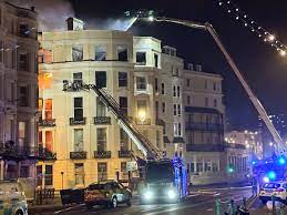 Evacuations in Royal Albion Hotel because of Fire and High winds hamper efforts